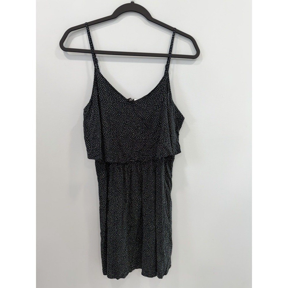 H&M Divided Polka Dot Sleeveless Dress Size 12 Navy Blue Ruffle Popover Mini